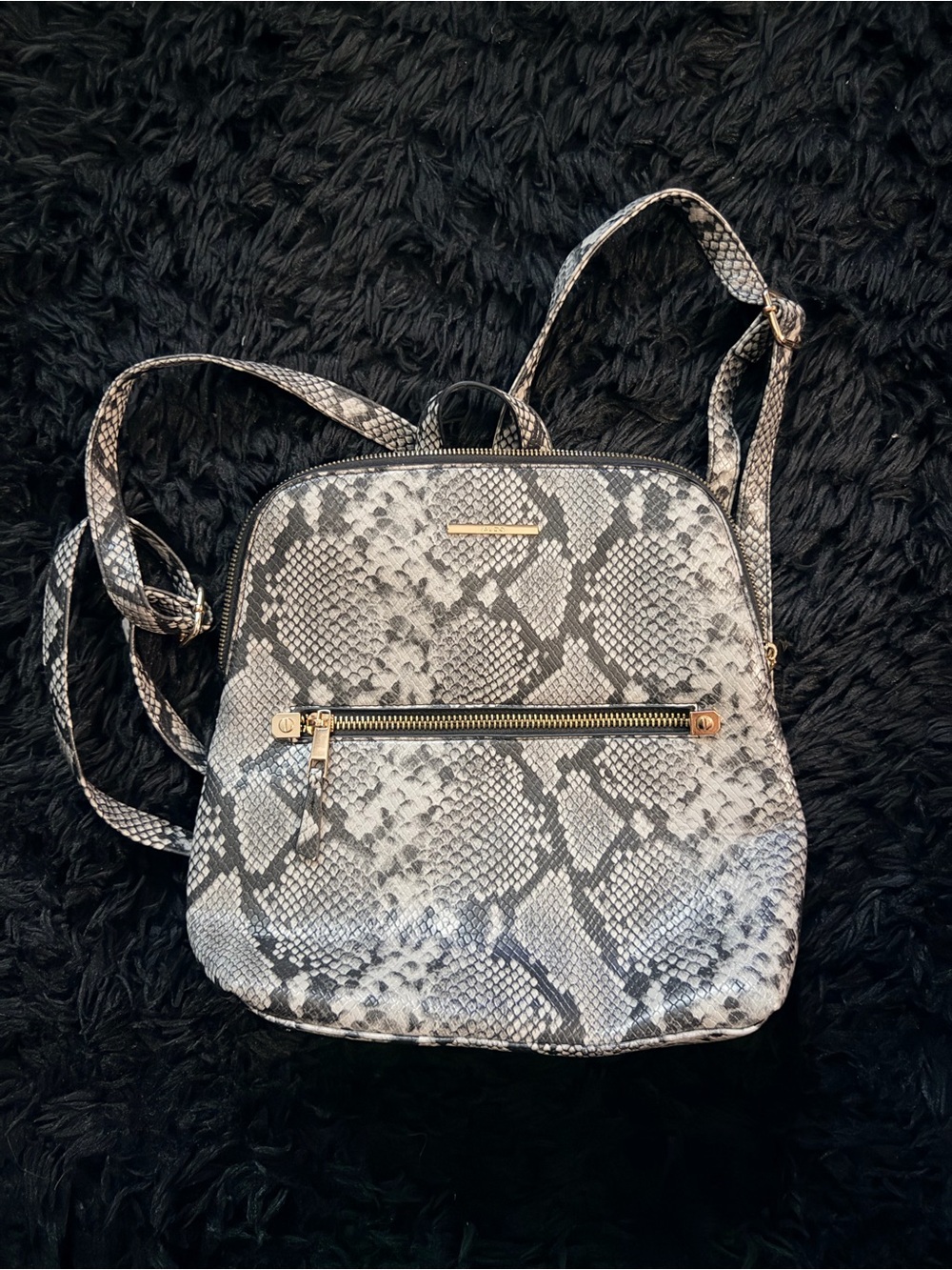 Aldo Snake-Print Mini Backpack – Gray and Black